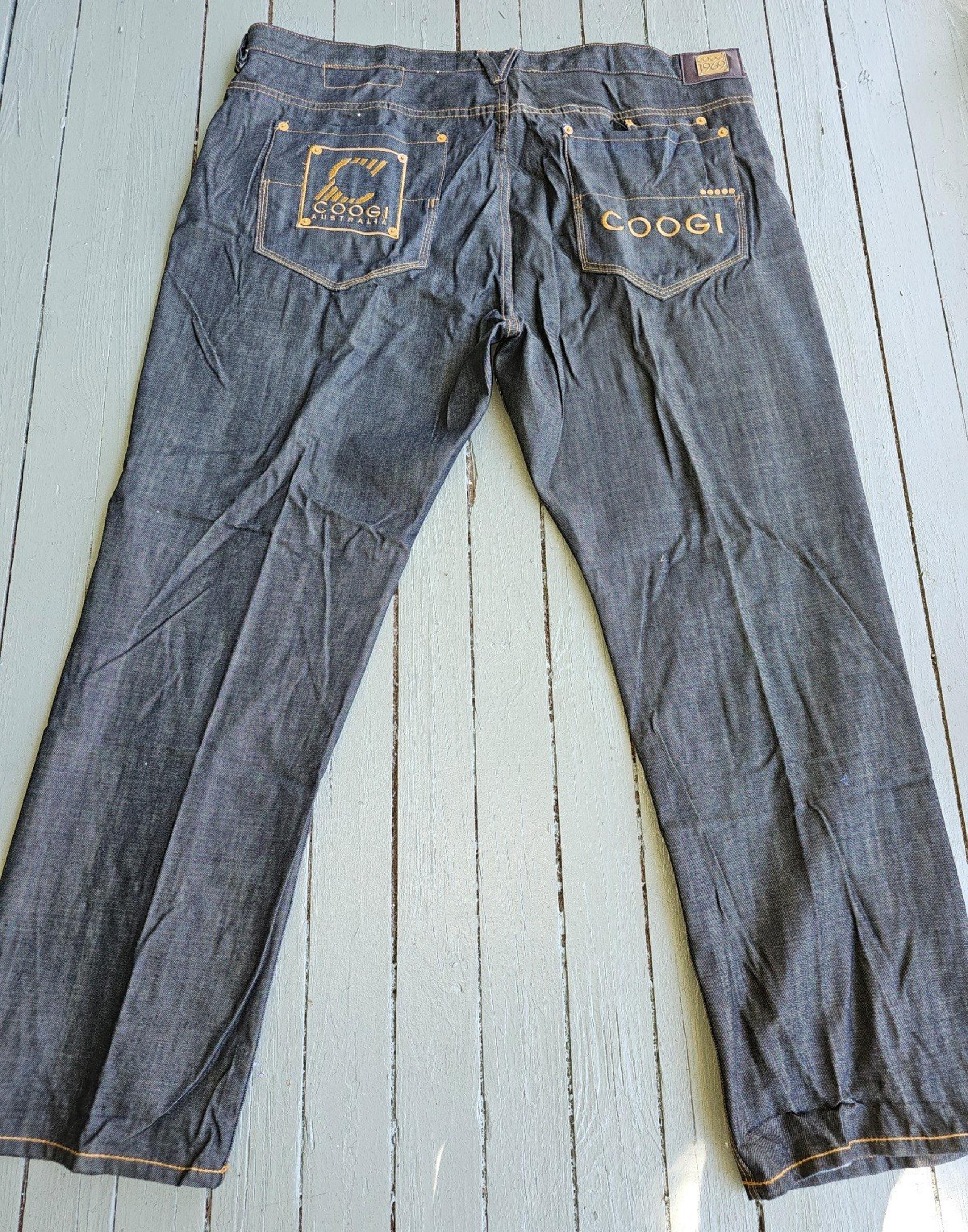 Vintage Coogi Australia Jeans Men's 50WX36L Gold Embroidered Dark Wash Baggy
