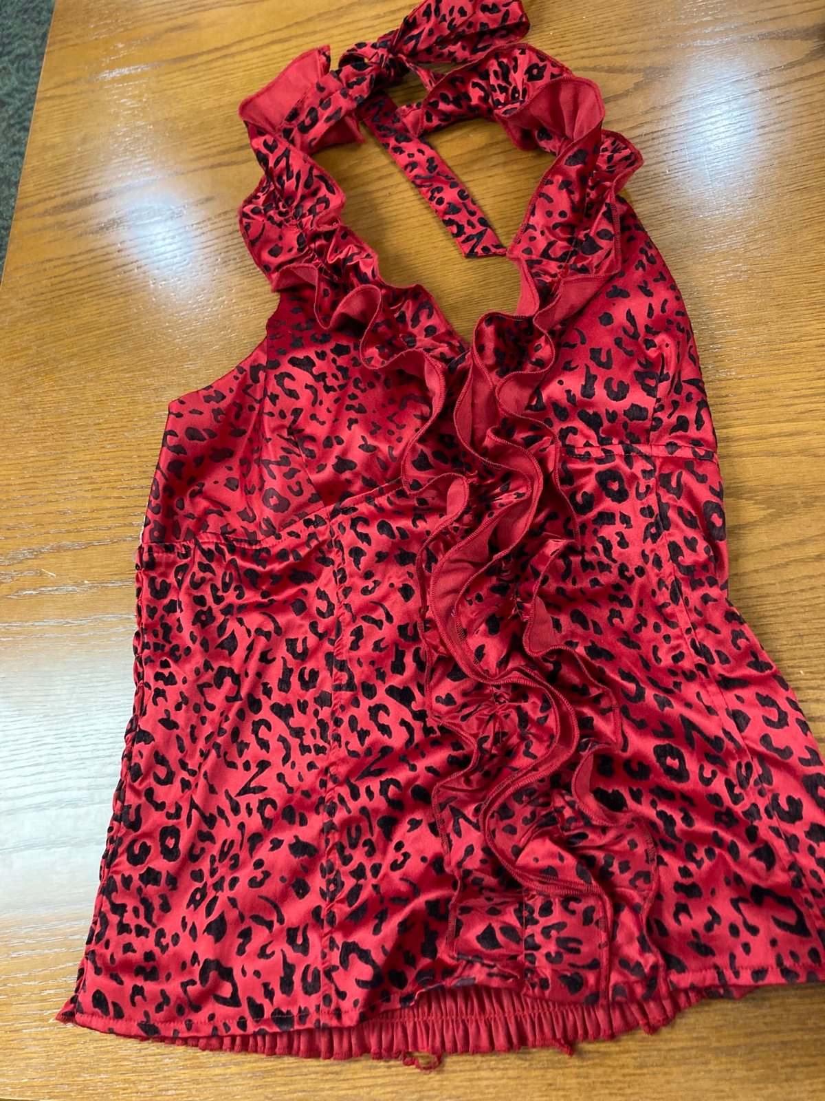 RED CHEETAH PRINT CLUBBING HALTER TOP