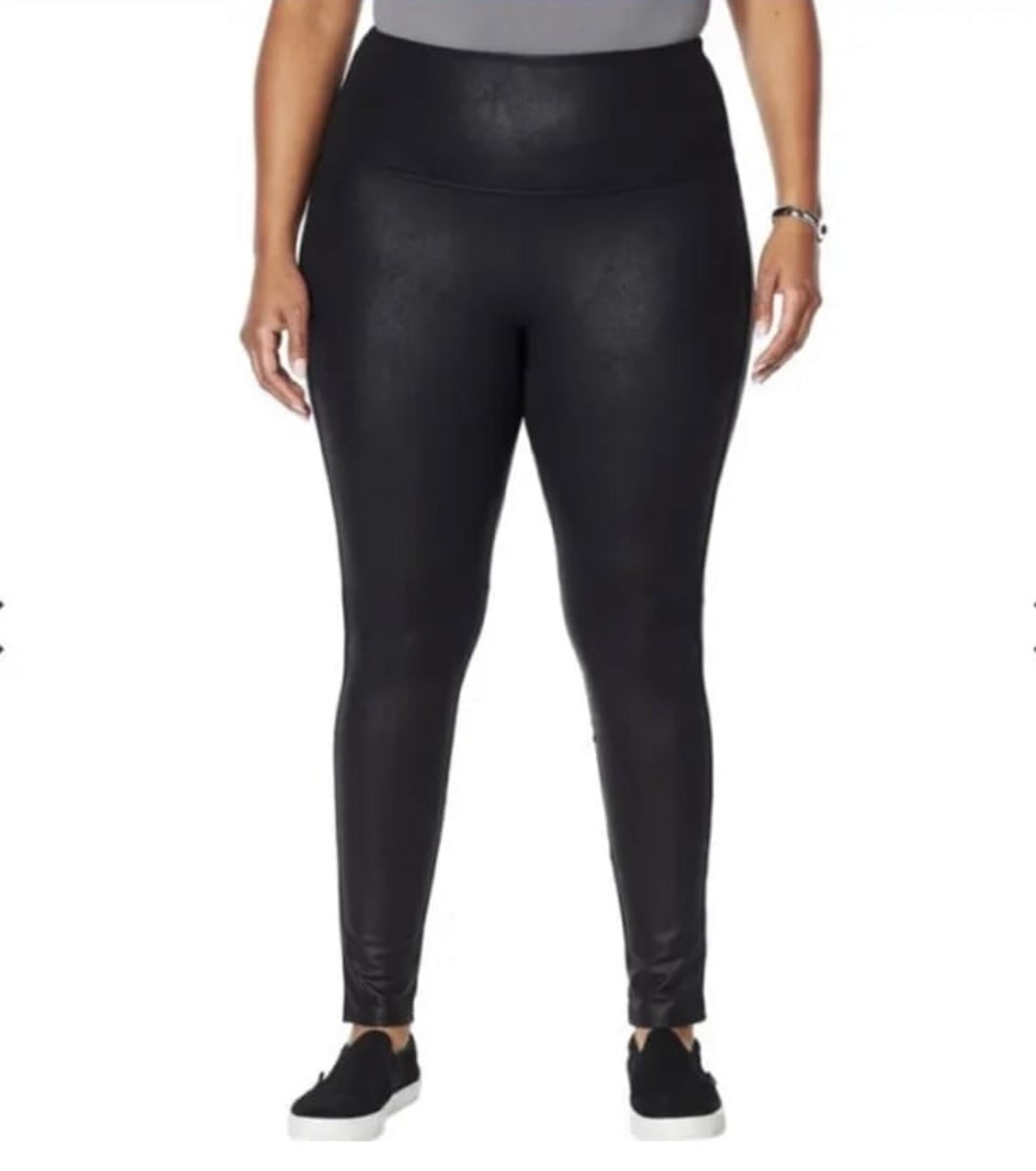 DG2 Black Diane Gilman Slim Sleek Coated Knit Leggings