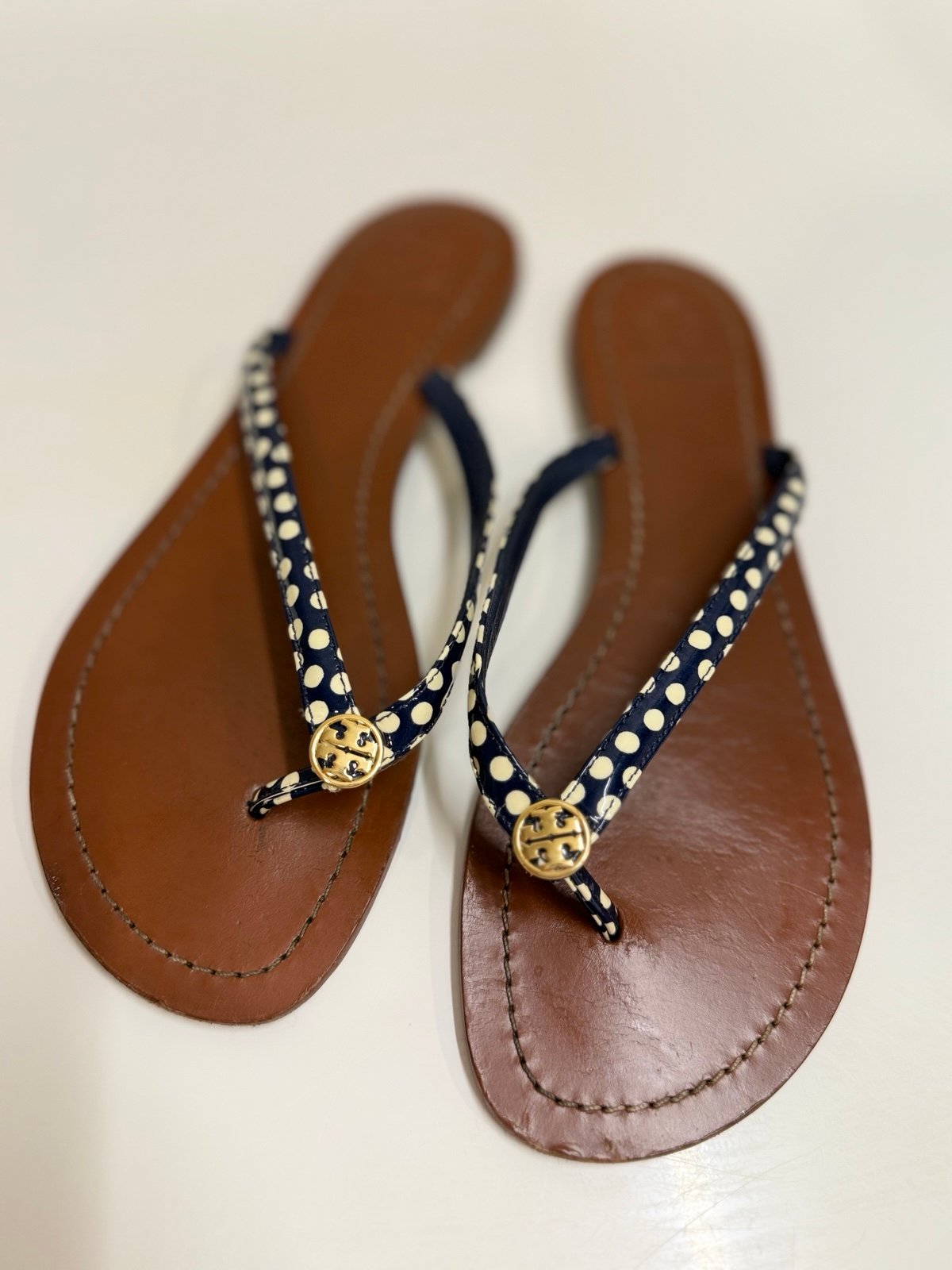 Tory Burch Terra Thong Dots Flip Flop Sandals, Navy / White, Size 8M