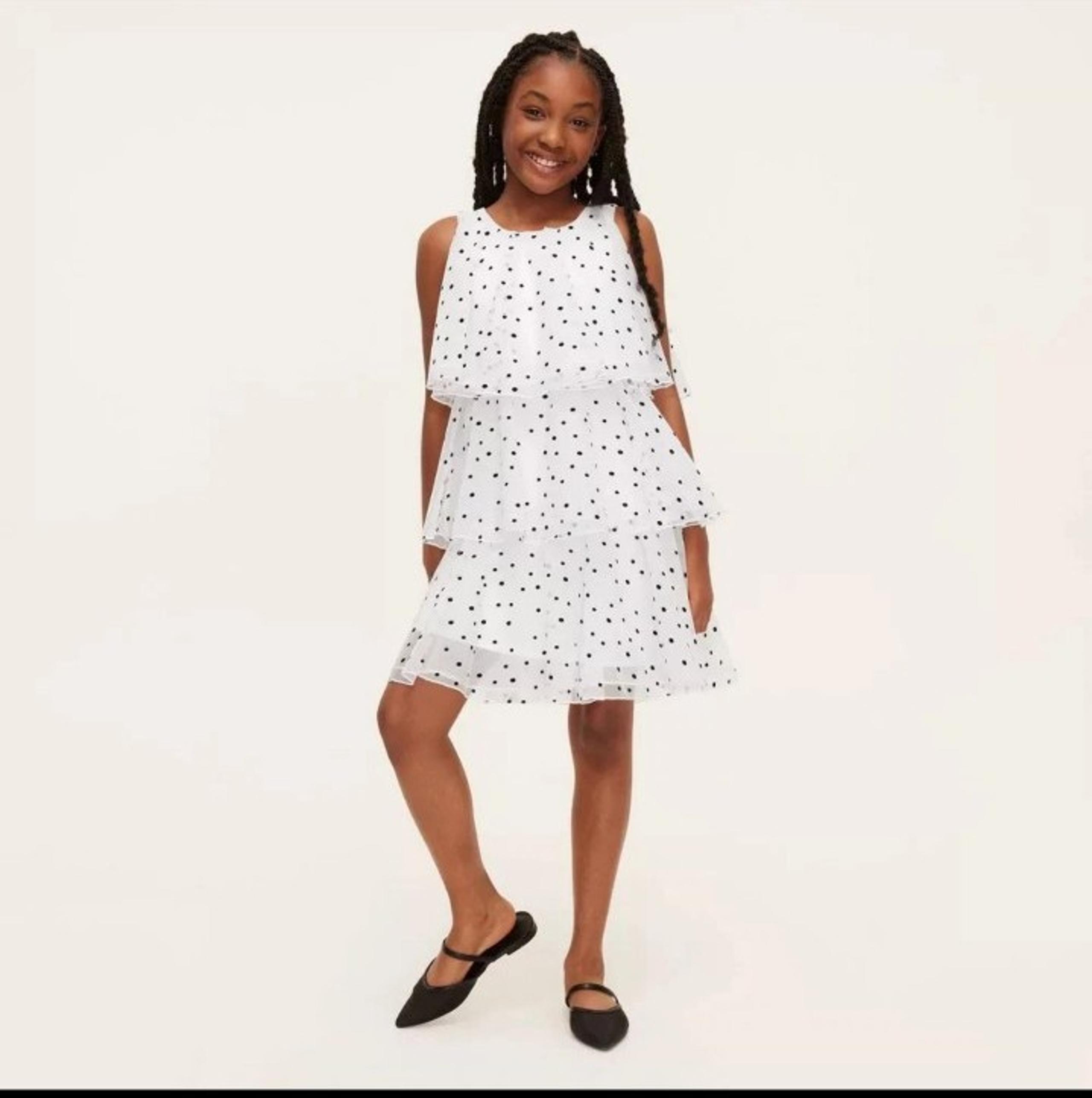 Girls' Mini Polka Dot Tiered Dress - kate spade new york Cream/Black - Size XL