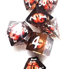 Dead Eye Revival Liquidcore Red & Orange Dice Eyes set with Silver Numbering