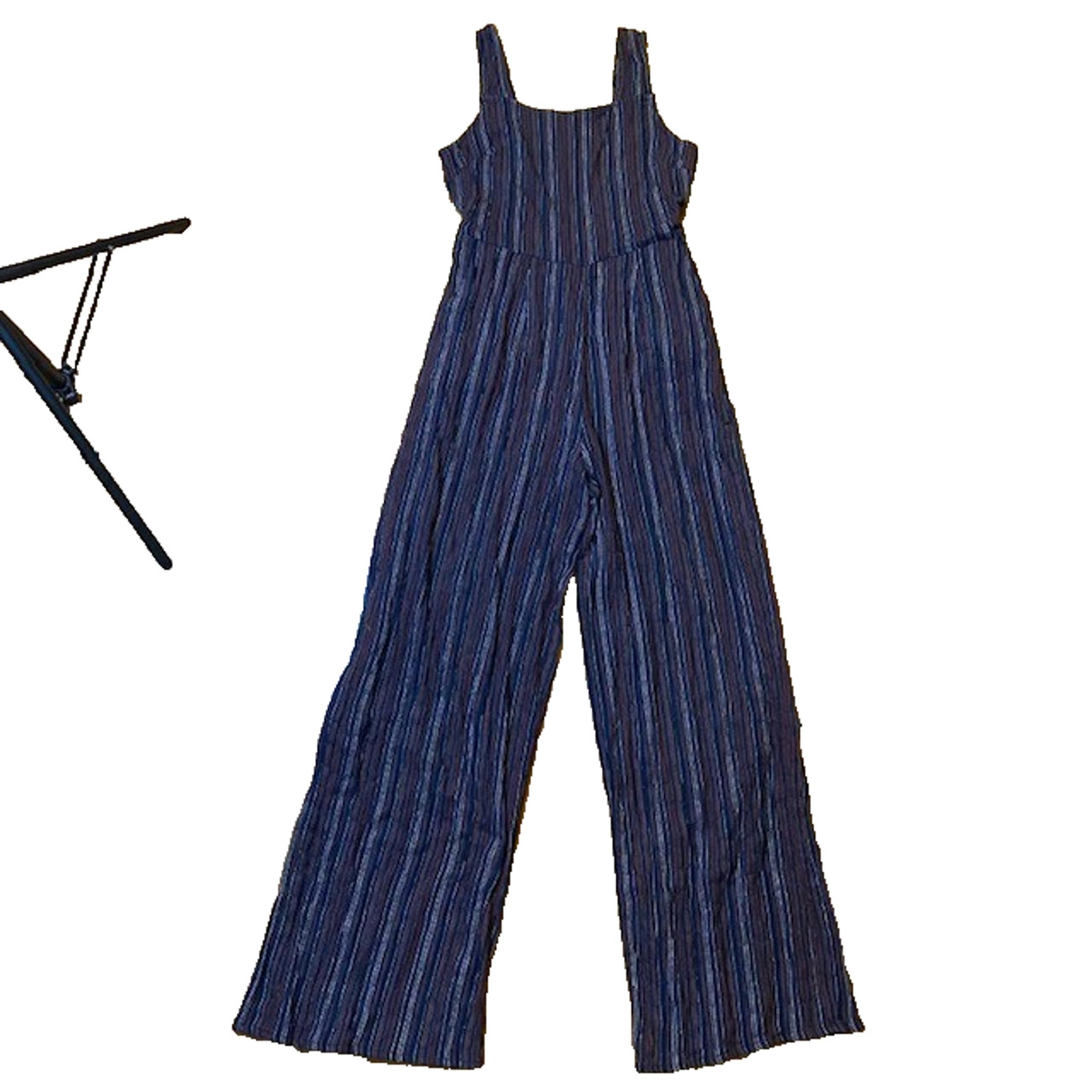 Moon River Womens XS Wide Leg Navy Blue Striped Cotton Backless Jumpsuit