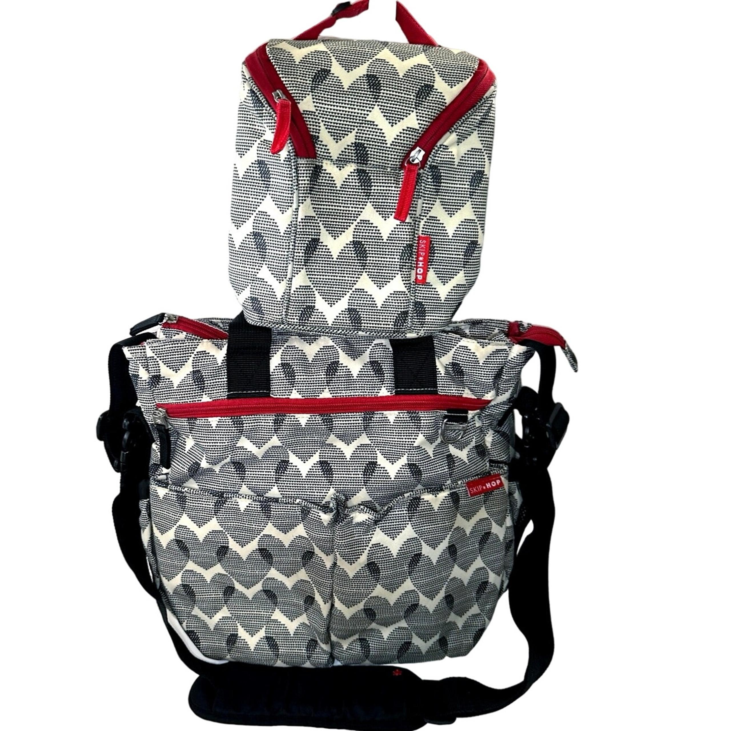 Skip Hop Duo Double Diaper Bag with Grab Go Bottle Bag Hearts Baby