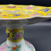 Antique Japanese Fukagawa Arita Enameled Yellow Ground Porcelain High Foot Plate