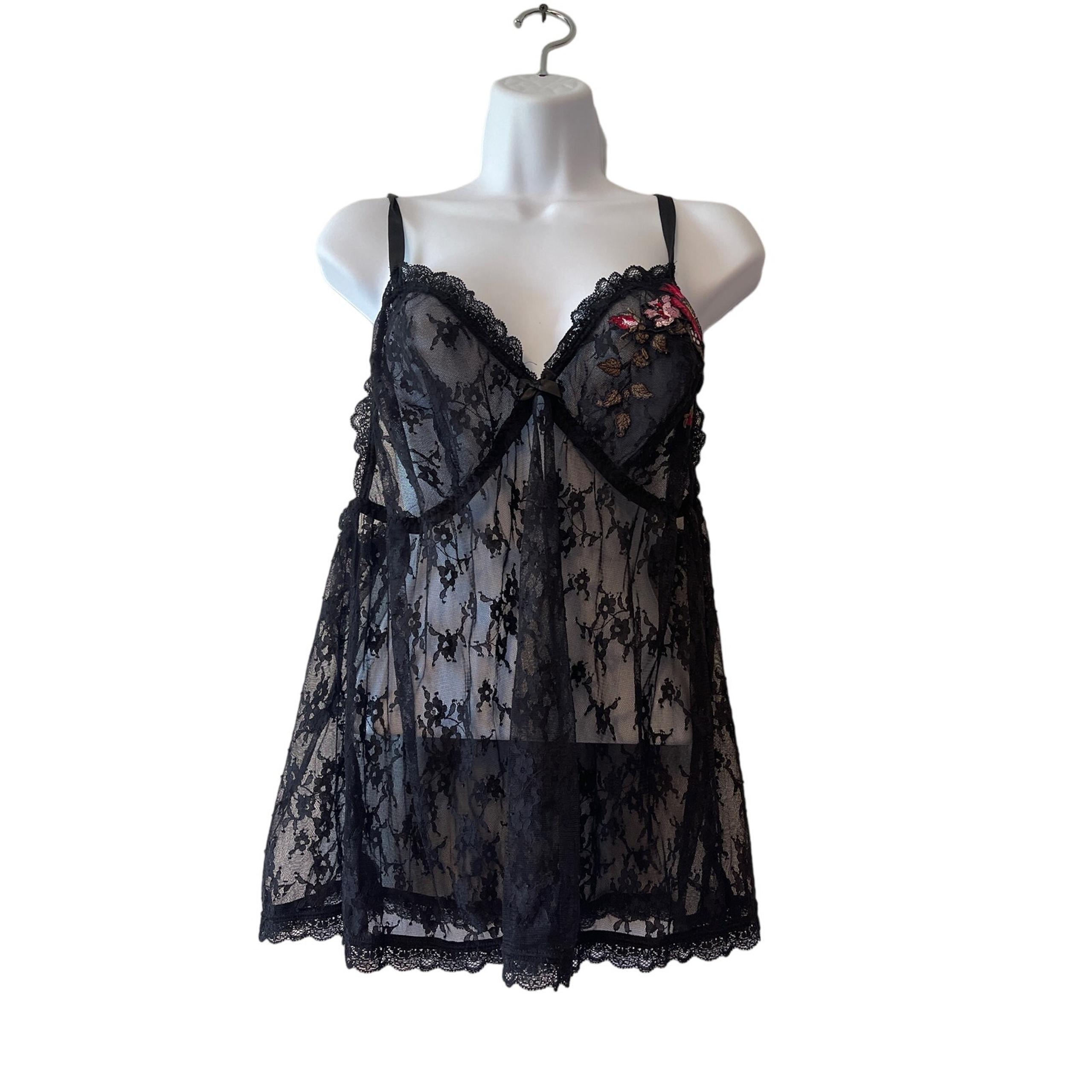 Savage X Fenty Little Black Nighty Sheer Floral Rose Design Plus Size 3 X Womens