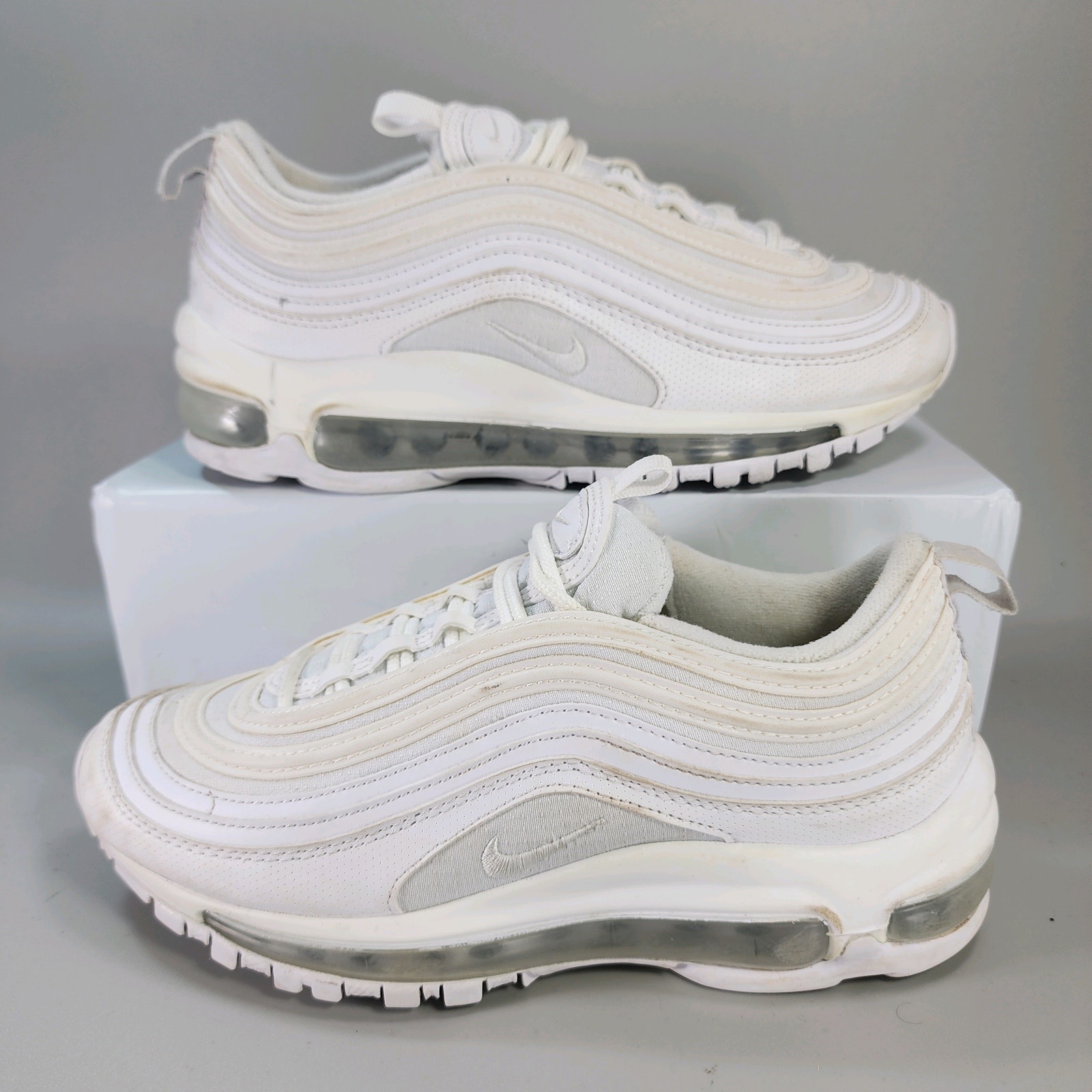 Big Kids Nike Air Max 97 Sz 4 011935 White Leather Running Athletic Sneakers