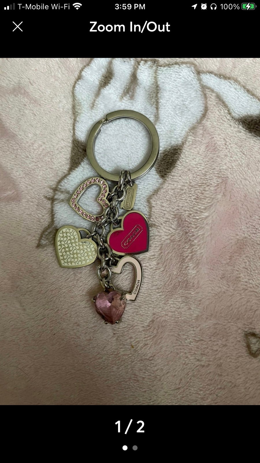 Coach Breast cancer pink heart FOB keychain charm. Rare.