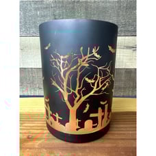 Halloween Graveyard Glass Candle Holder 8” Tall 6” Wide