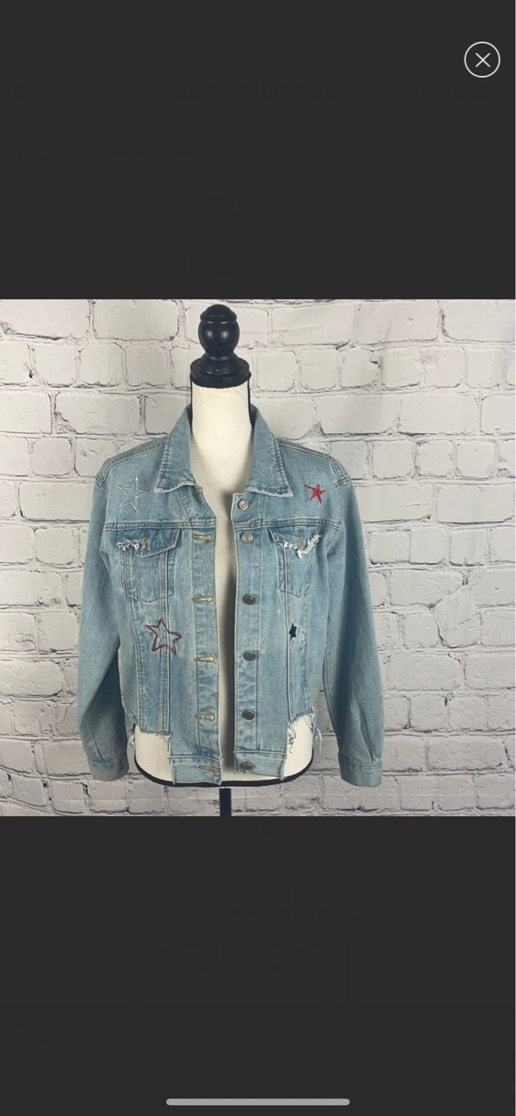NWOT Honeybum Embroiered Distressed Rigid Step Front Jean Jacket Sz S