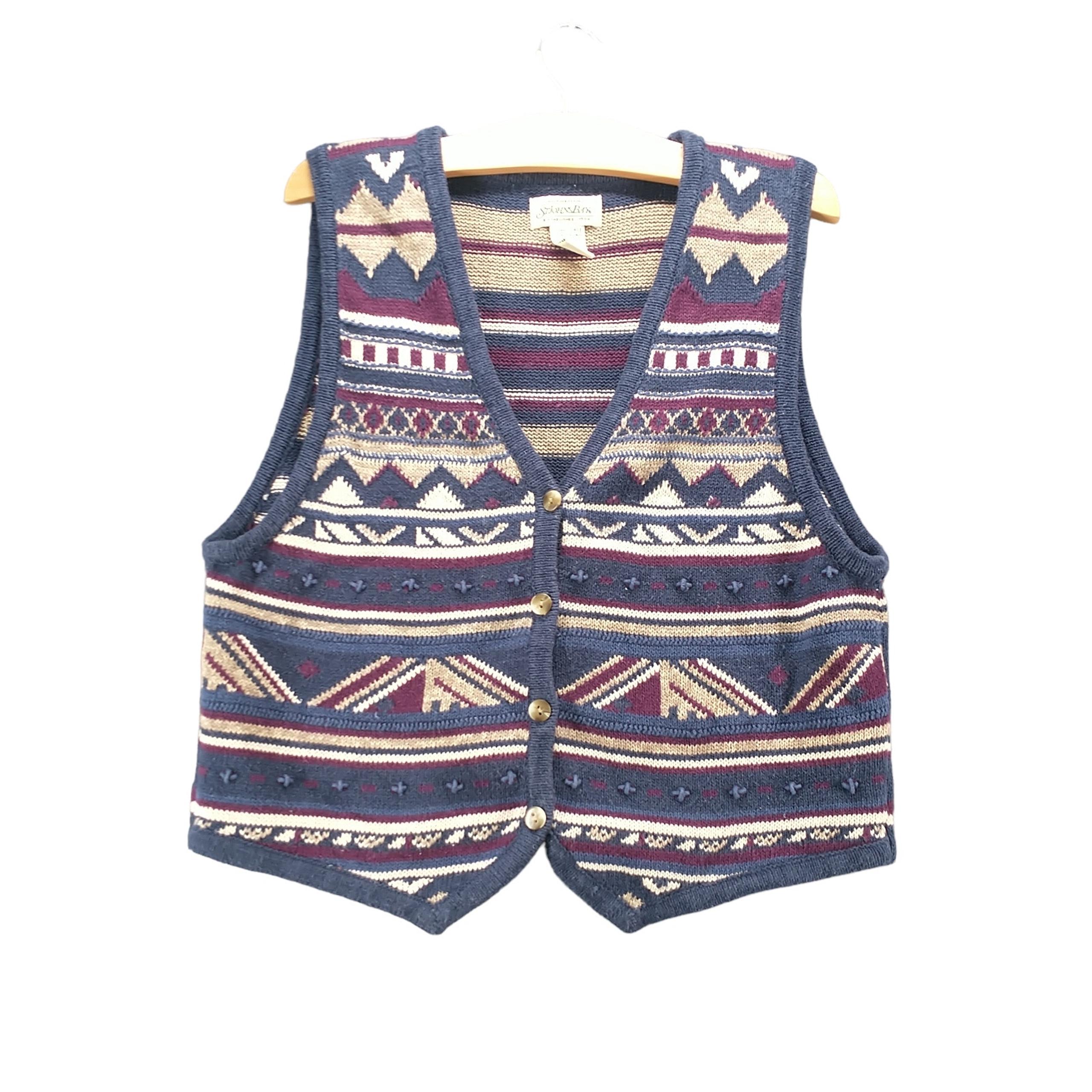 St. John's Bay Women's Sweater Vest Multi Stripe XL V-Neck Embroidered Vintage