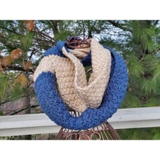 Blue & Beige Color Block Crochet Infinity Scarf Handmade Accessories