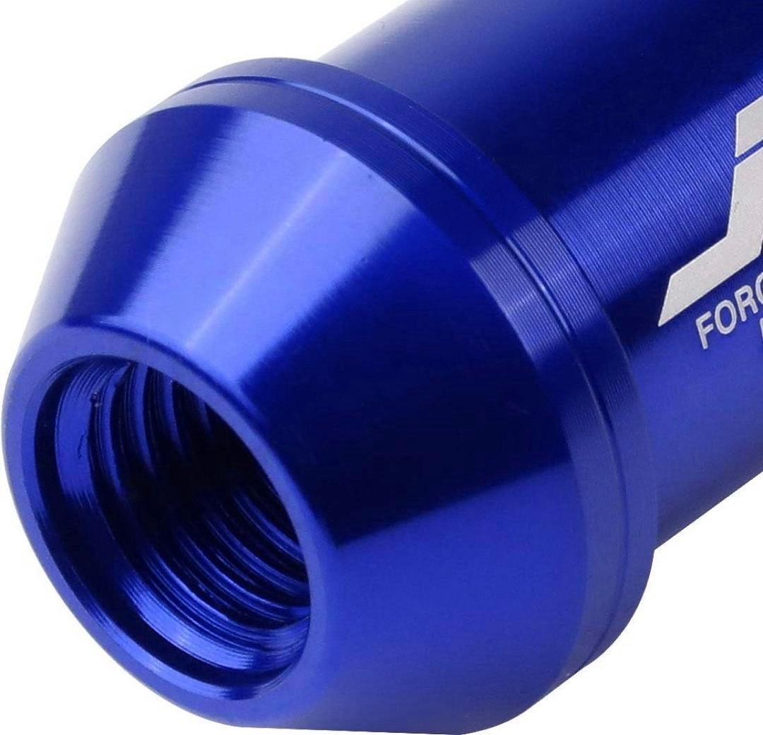20Pcs M12 x 1.25 7075-T6 Aluminum 50mm Open-End Lug Nut with Socket Key (Blue)
