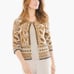 Chico's Embellished Cardigan Jacket Cotton Round Neck Printed Bronze Cream Small