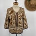 Chico's Embellished Cardigan Jacket Cotton Round Neck Printed Bronze Cream Small