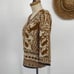 Chico's Embellished Cardigan Jacket Cotton Round Neck Printed Bronze Cream Small