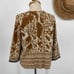 Chico's Embellished Cardigan Jacket Cotton Round Neck Printed Bronze Cream Small
