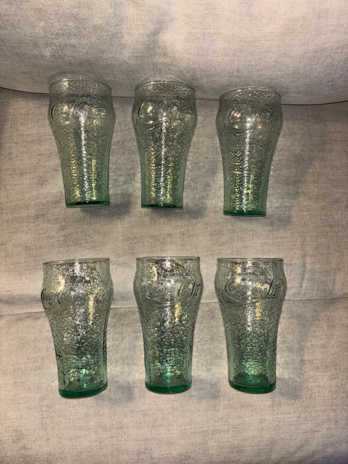 Coca Cola Green Tint Glass 16oz Set Of 6 Drinking Glasses 6 Tall Unused