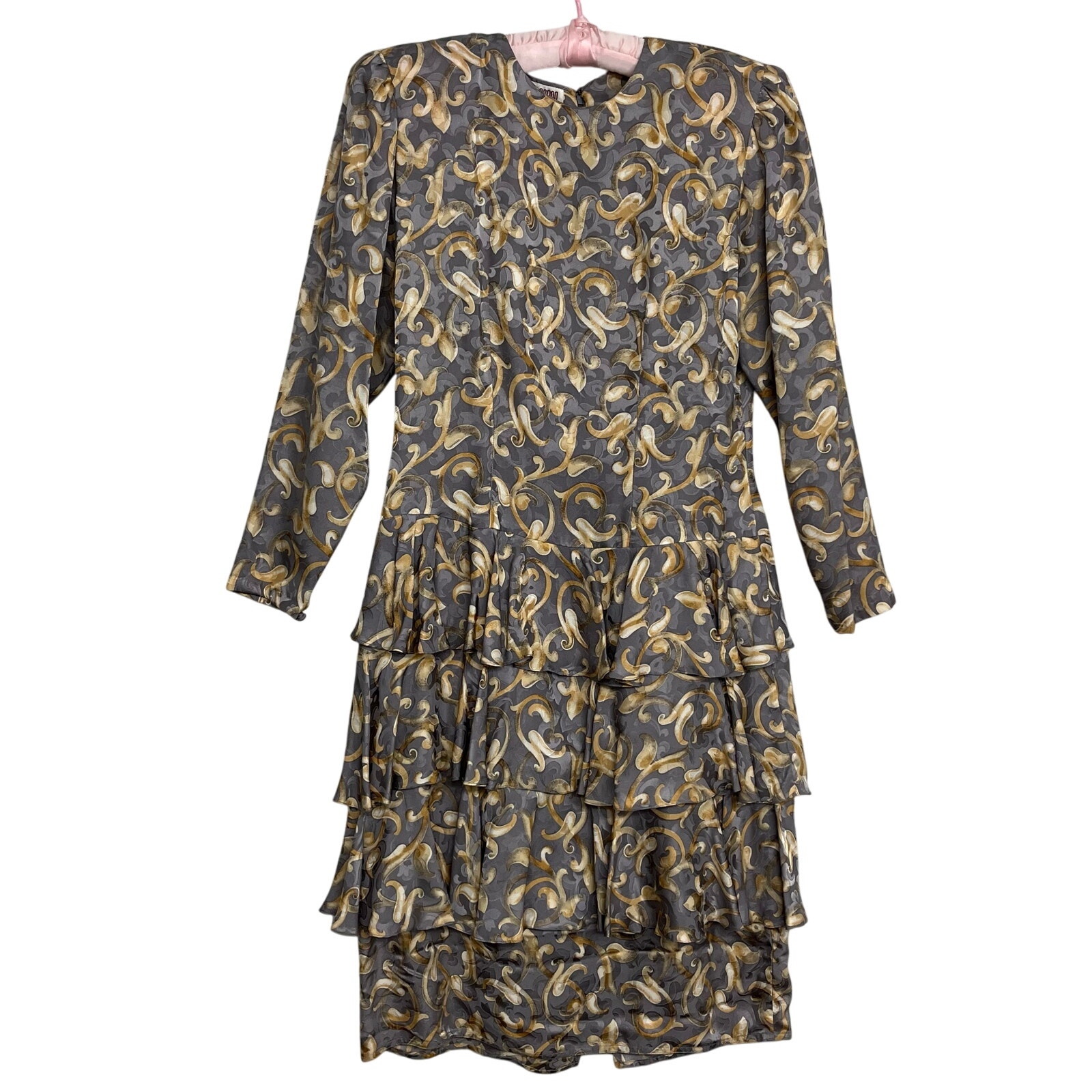 Maggy London Jeannene Booher Silk Long Sleeve Ruffle Fancy 80s Vintage Dress 10