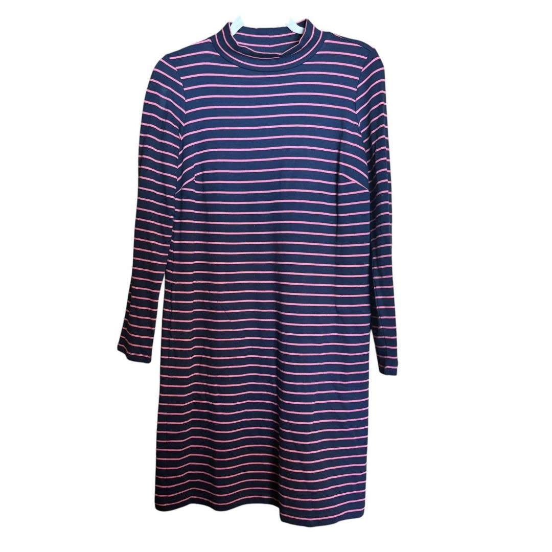J JILL Mock Neck Dress Womens Small Multicolor Stripe Cotton Blend Stretch