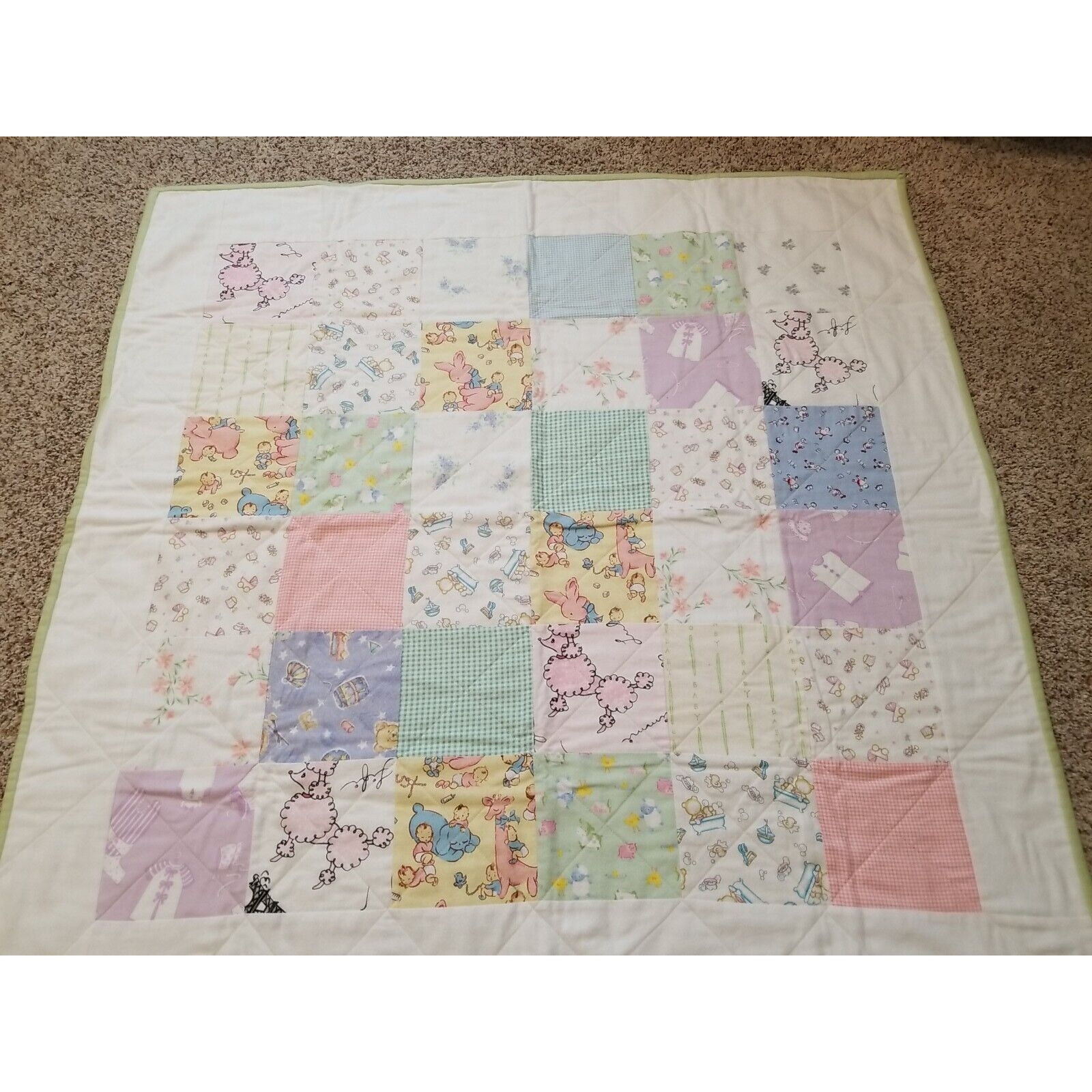Handmade Pastel Flannel Unisex Baby Quilt Square 40.5 x40.5 NEW
