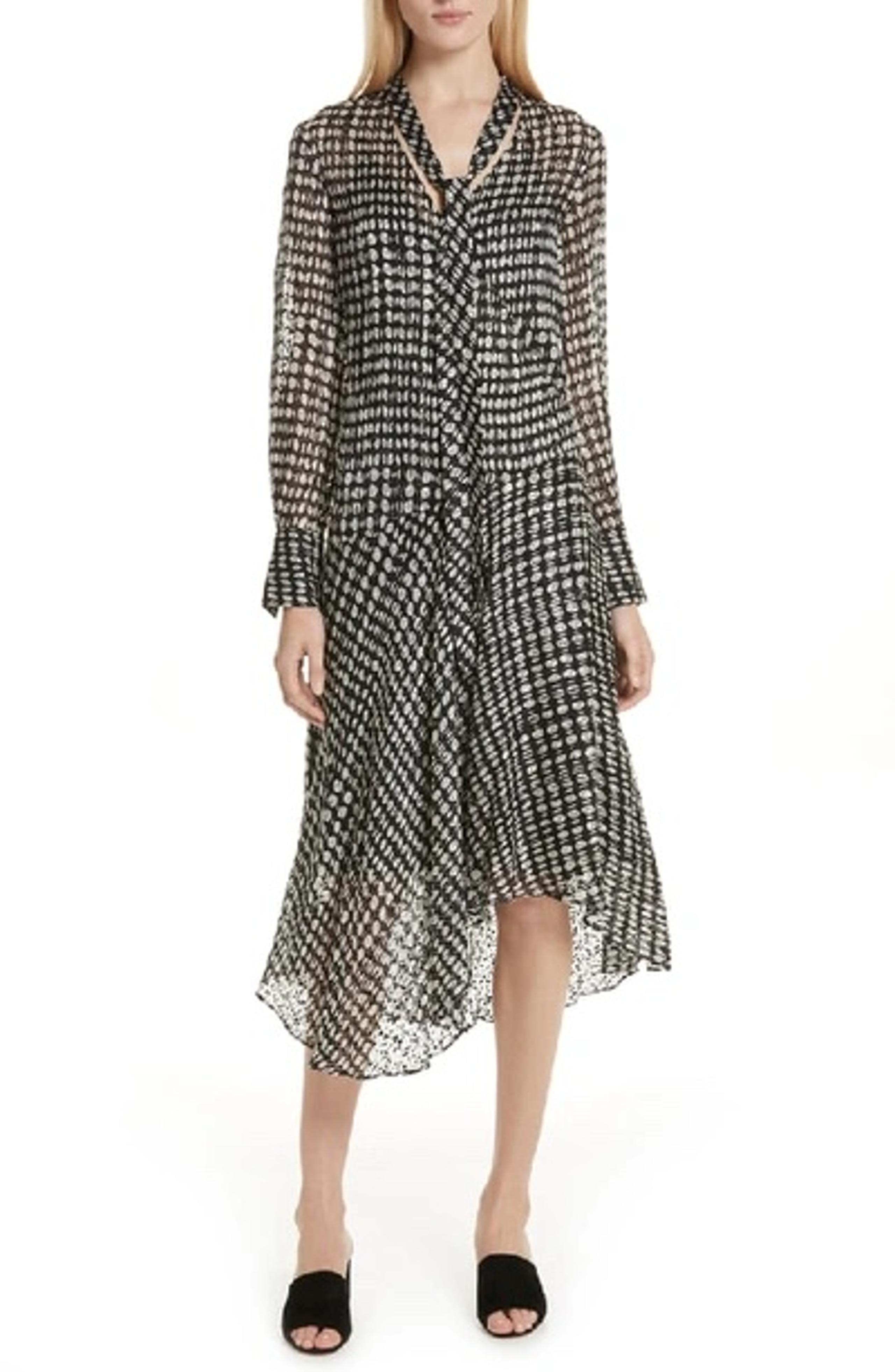Theory Broken Oval Tie Neck Midi Dress size medium
