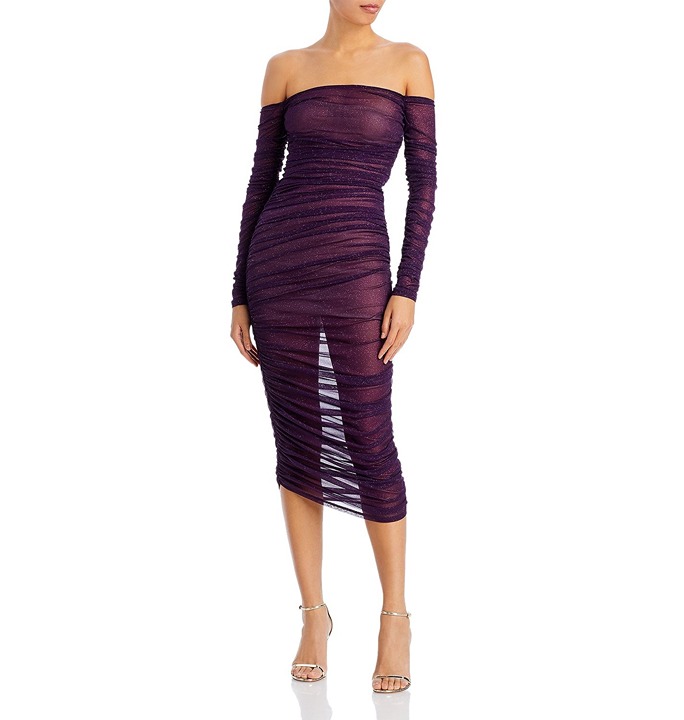 Bronx And Banco Women's Maya Burgundy Midi Dress L US 8 Retail 650 B4HP