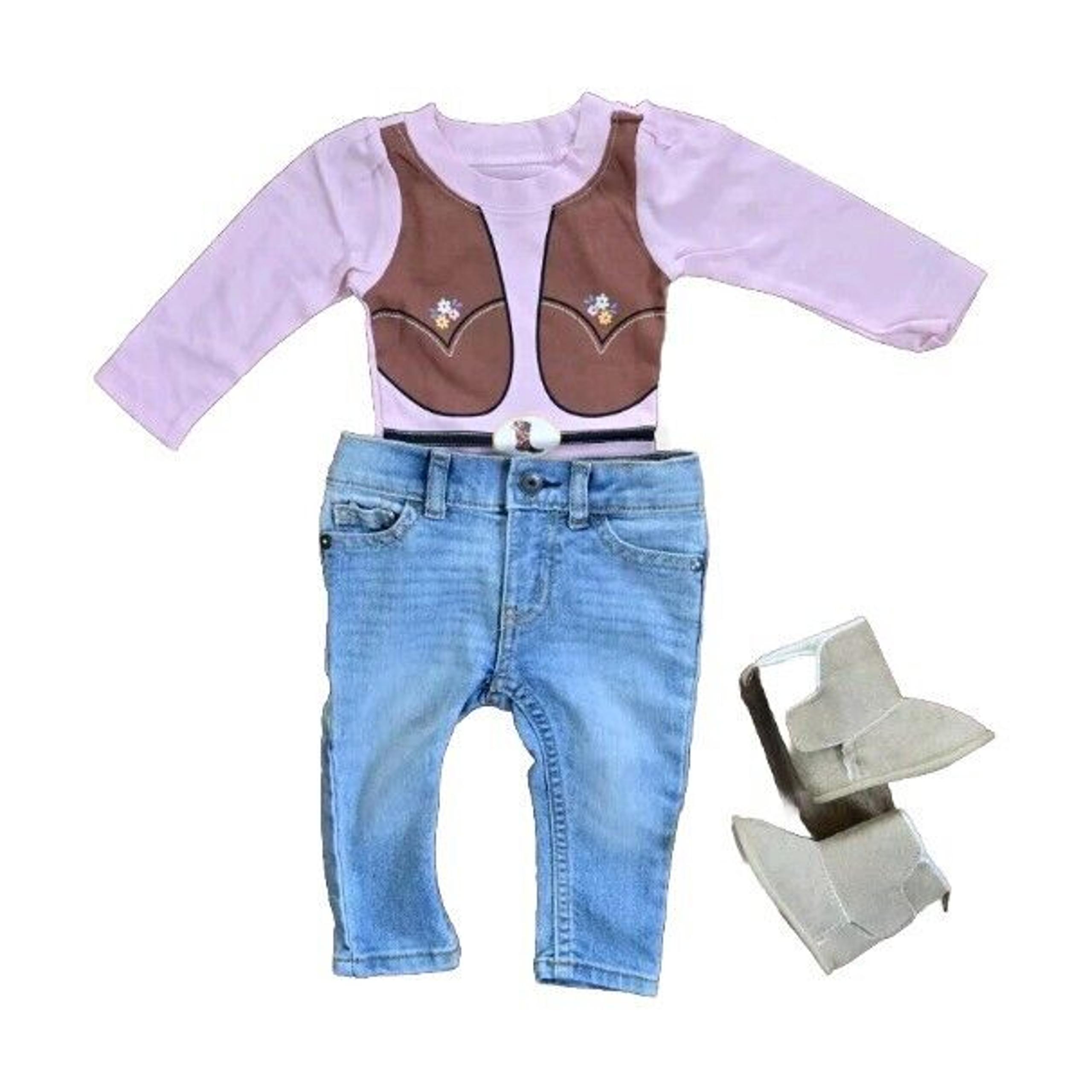 5pc Set 3-6mo Country Western Outfit Daddys Lil Cowgirl x3 L/S Shirt Jeans Boots