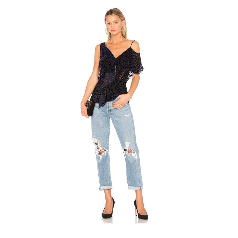 DVF • Velvet Ruffle Top in Deep Violet
