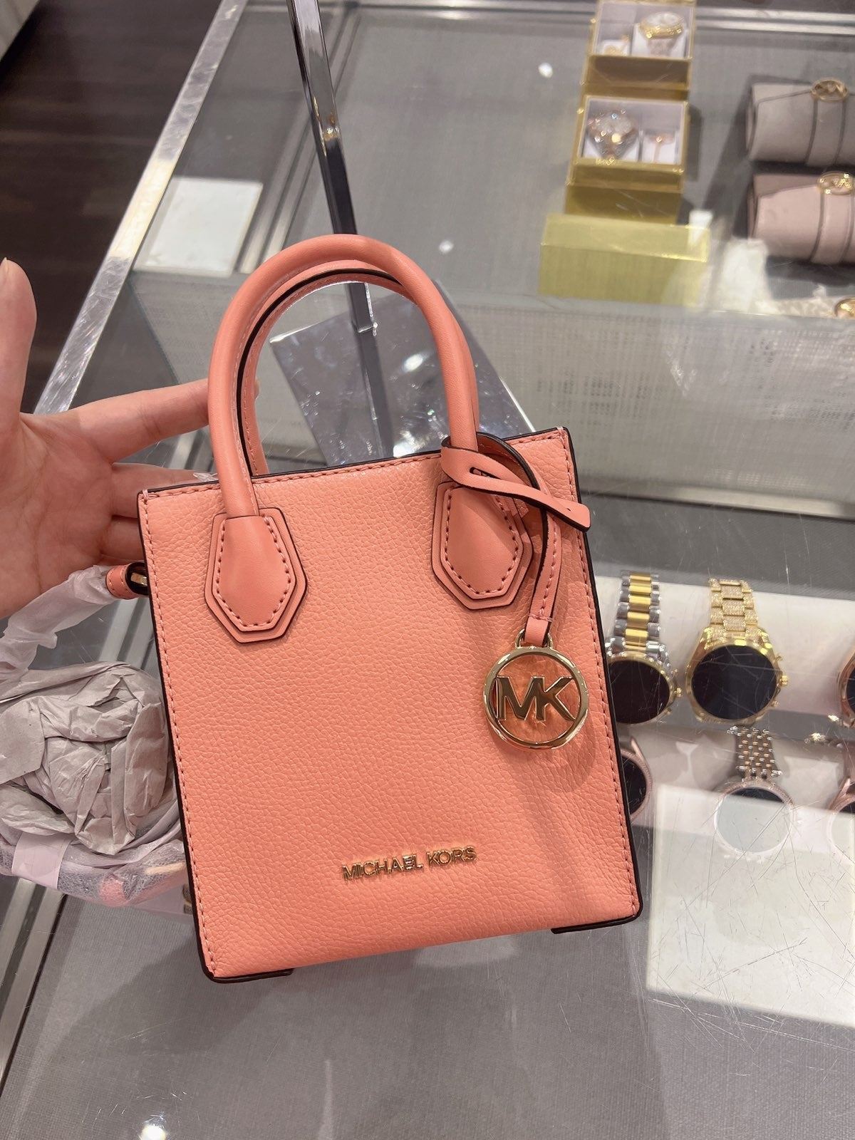 Michael Kors MK Mercer XS Extra Small Phone Crossbody Bag Leather Sherbert Pink