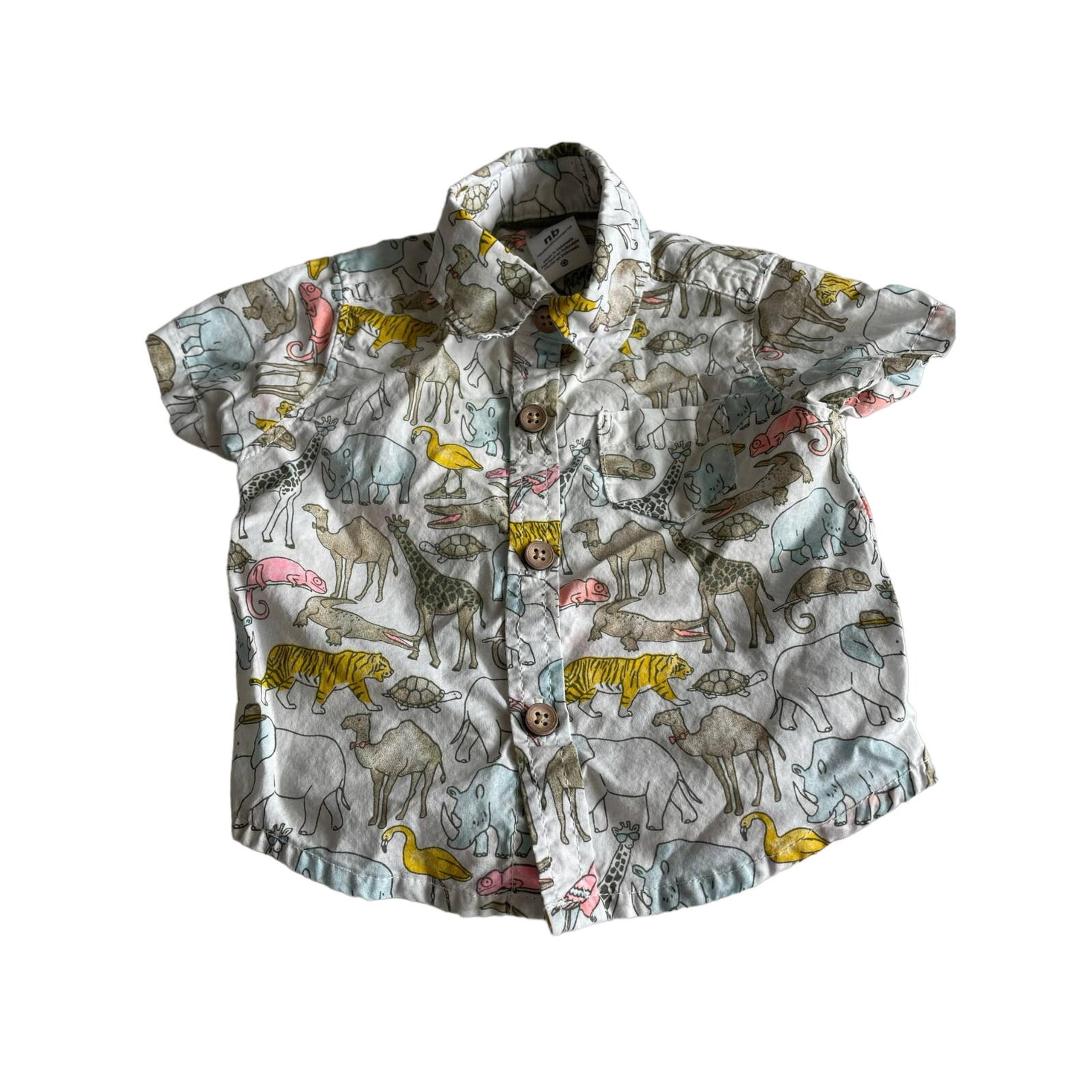Carter's short sleeve collar button up zoo animals shirt lightweight Size NB