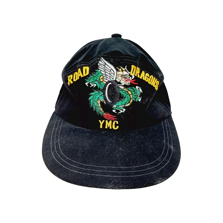 Vintage Velvet Baseball Hat Road Dragons YMC Snapback Black Green Embroidered