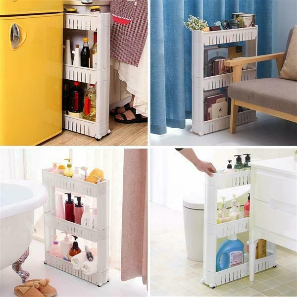Slim Slide Out Storage Kitchen Pull Out Cart Trolley Shelf Narrow Places Rack