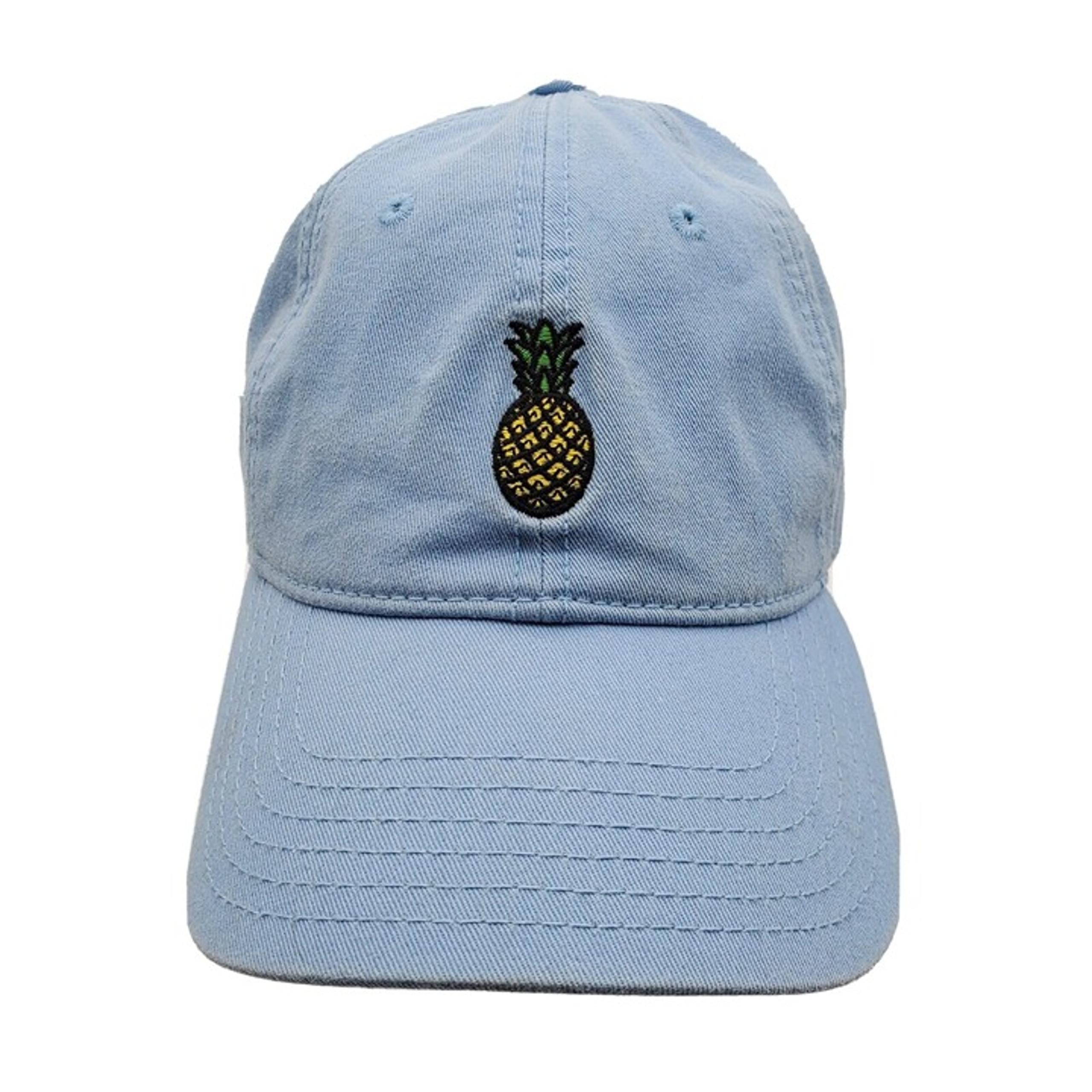 Womens Hat Pineapple Applique Target Palm Tree Pattern Inside Blue Strapback