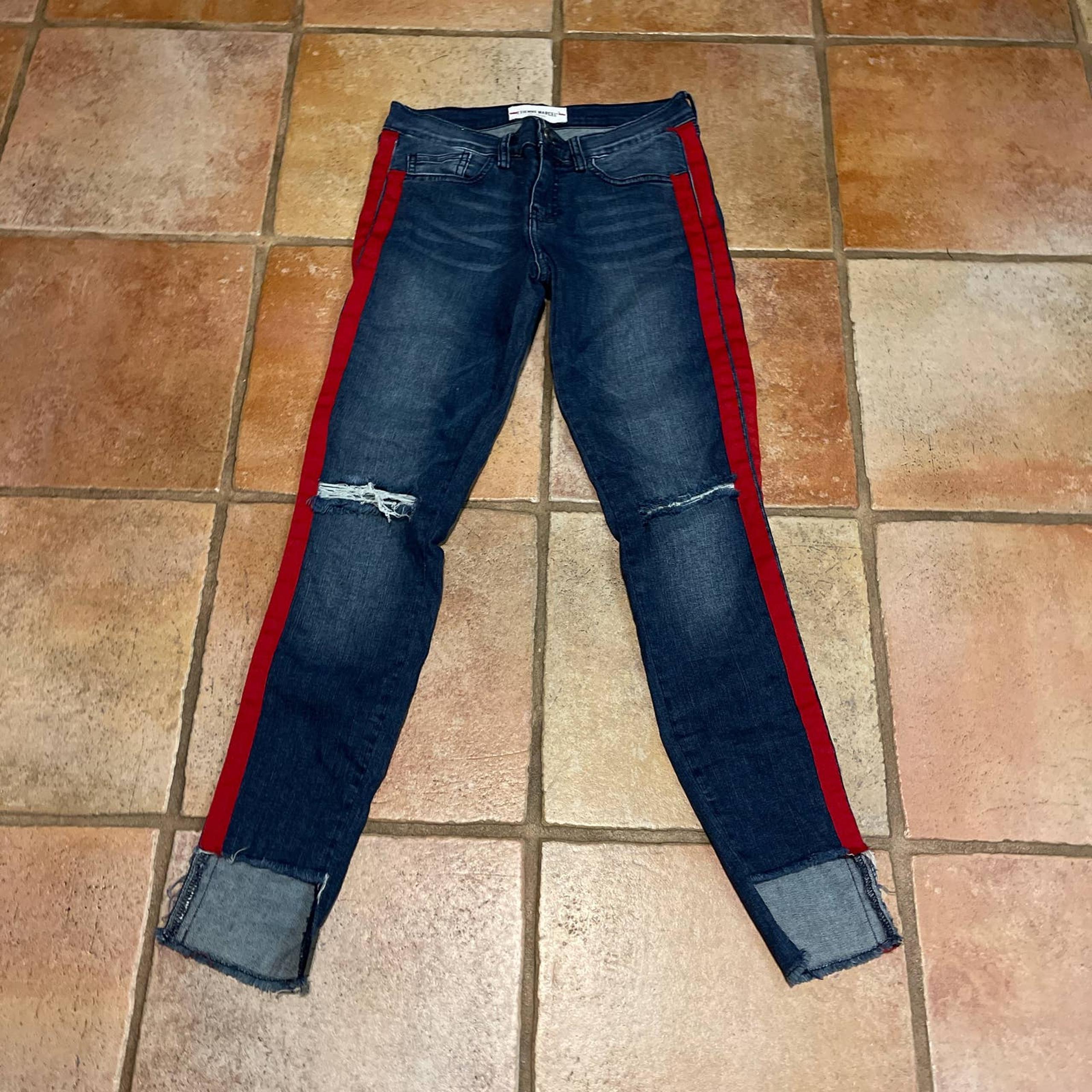 ETIENNE MARCEL RACING STRIPE ASYMOANKLE SKINNY JEANS SIZE 27