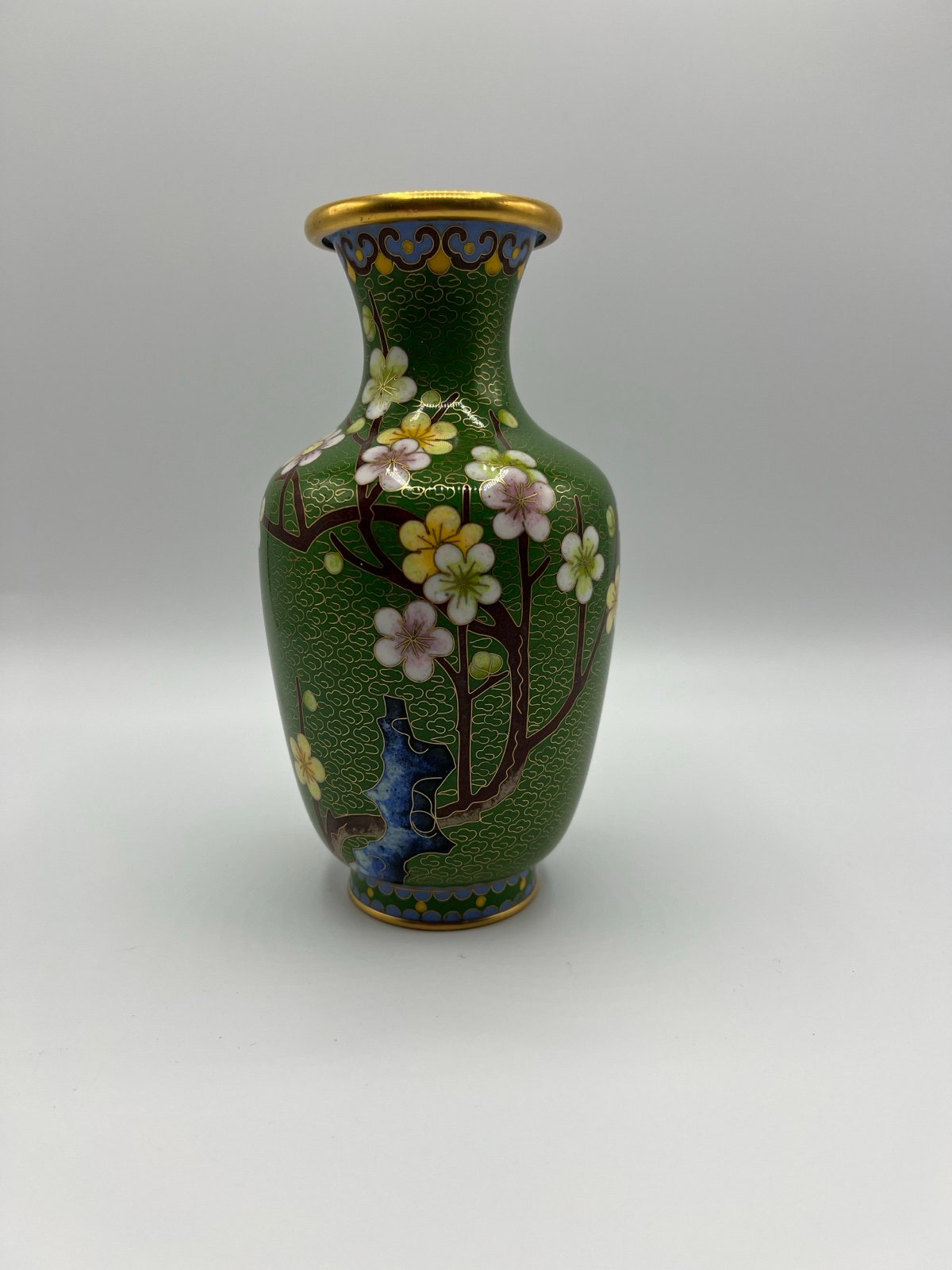 Stunning Green Cloisonné Vase Cherry Blossom Branch