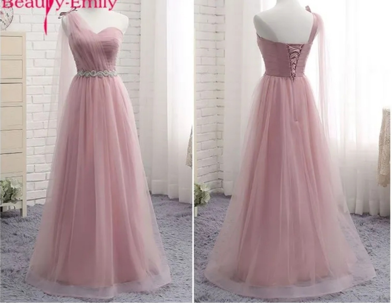 New Light Pink One Shoulder Prom Dress
