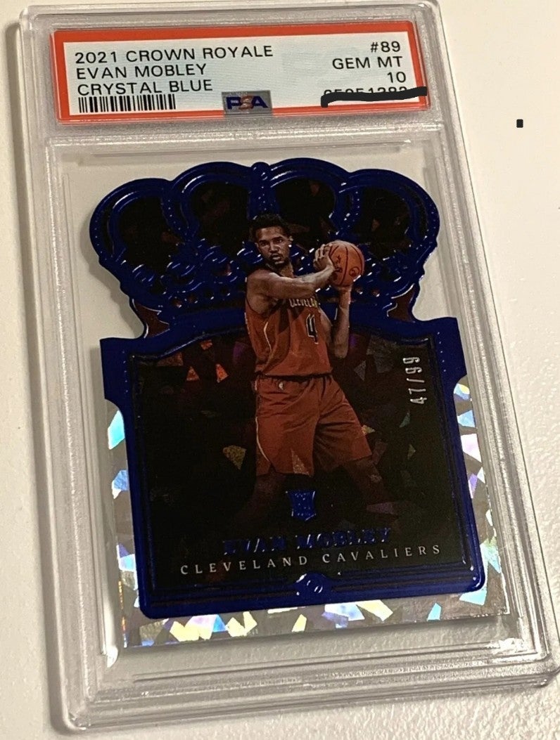 2021-22 Panini Crown Royale Evan Mobley Blue Crystal RC #/99 PSA 10! pop 2!!!
