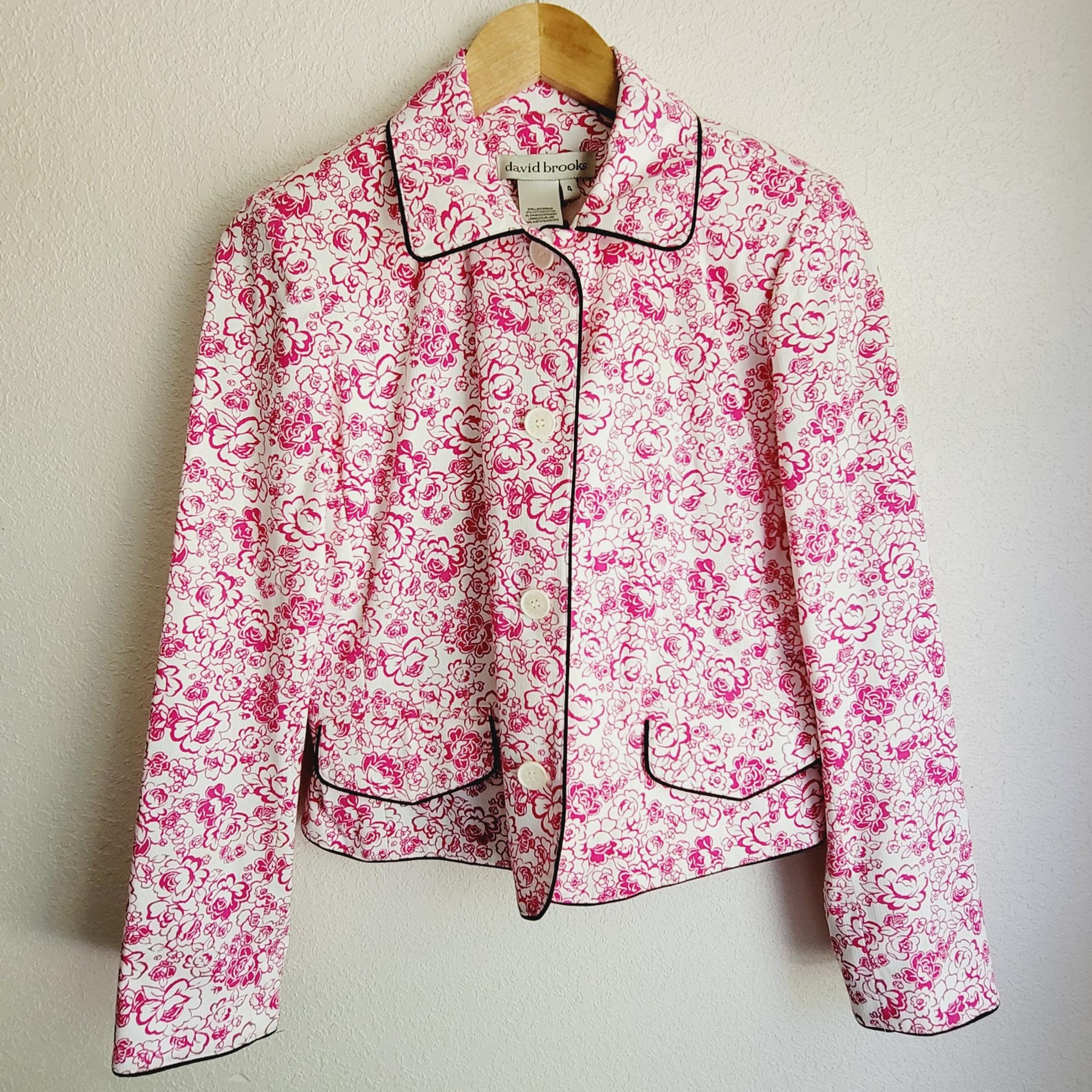 David Brooks Pink Lightweight Quilted/Stitched Lined Jacket, Size 4. Pink and wh