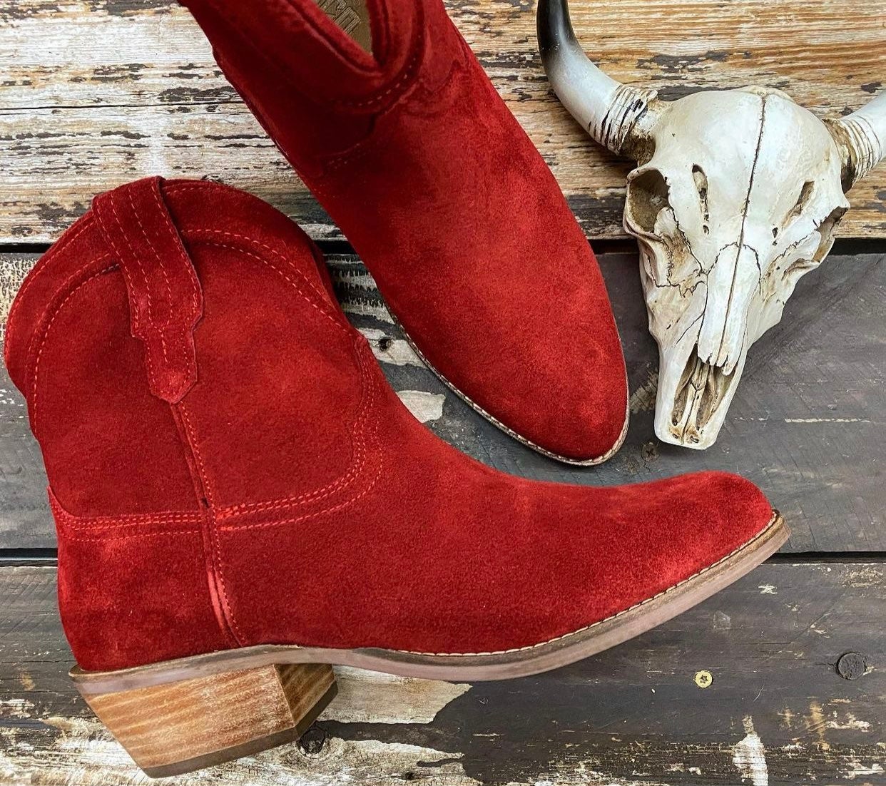 Red suade boots