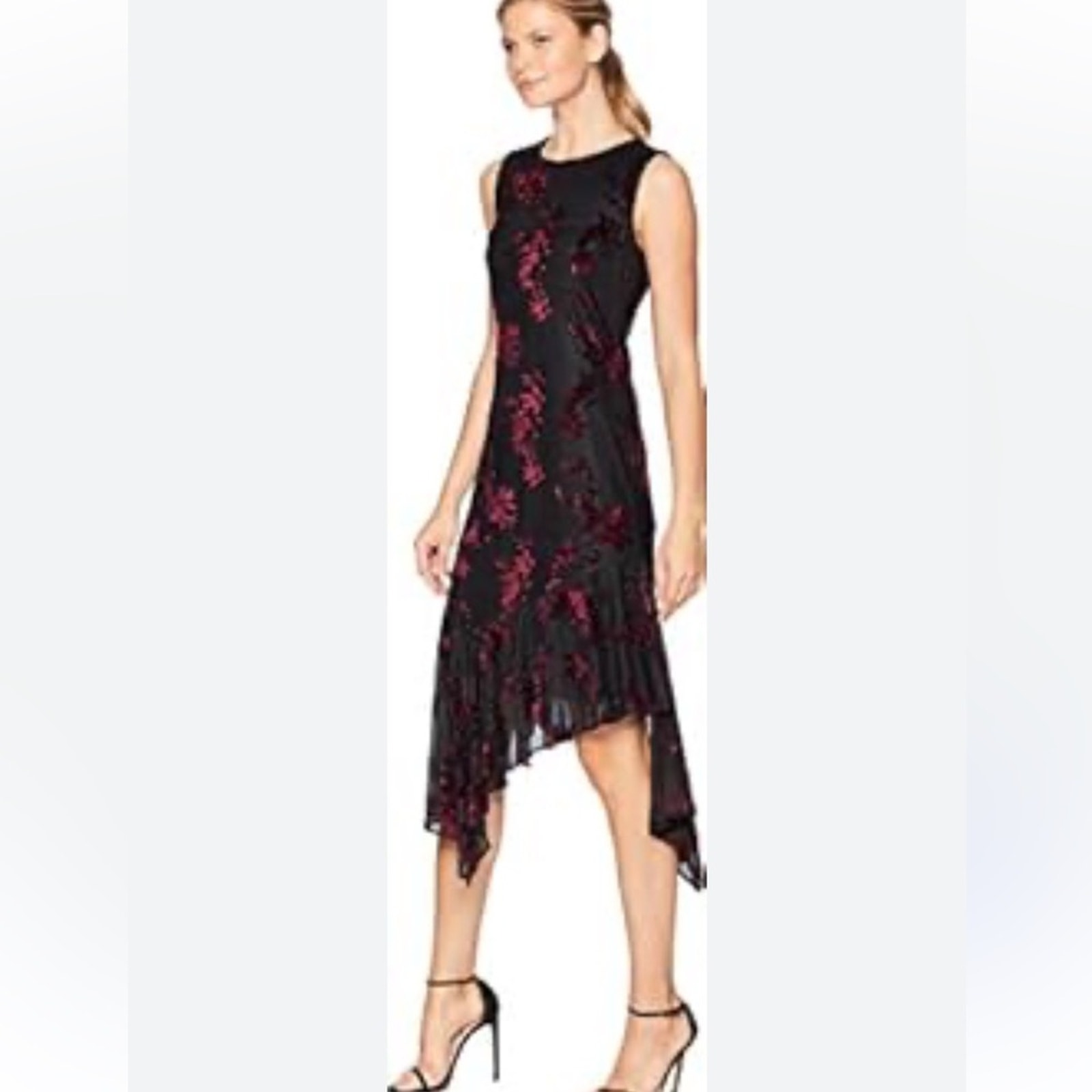 Calvin Klein Midi Dress Burnout Velvet Black Burgundy Goth Halloween Witchy