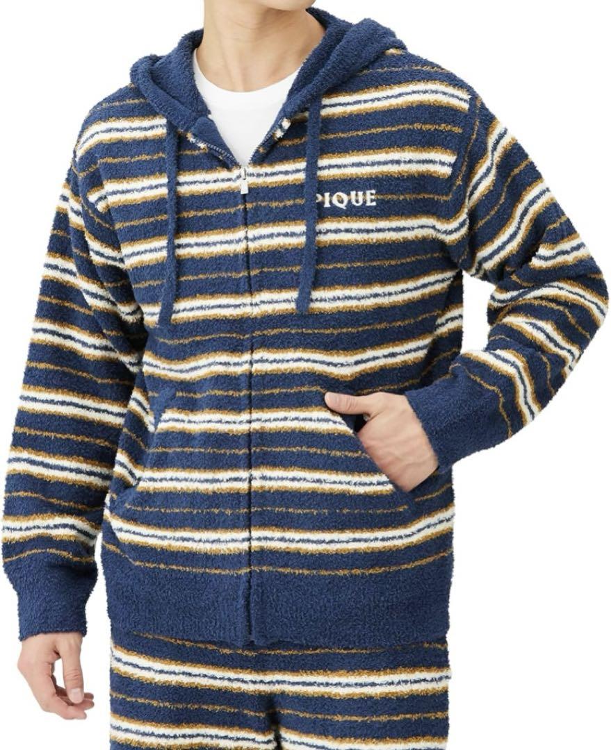 Gelato Pique Homme Navy Stripe Hooded Roomwear, Size M, Brand New.