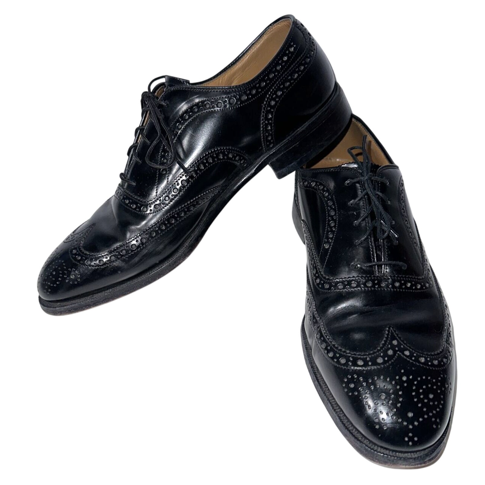 Johnston Murphy Waverly 22 03501 Sz 9.5D Black Leather Wingtip Oxford Mens Shoes