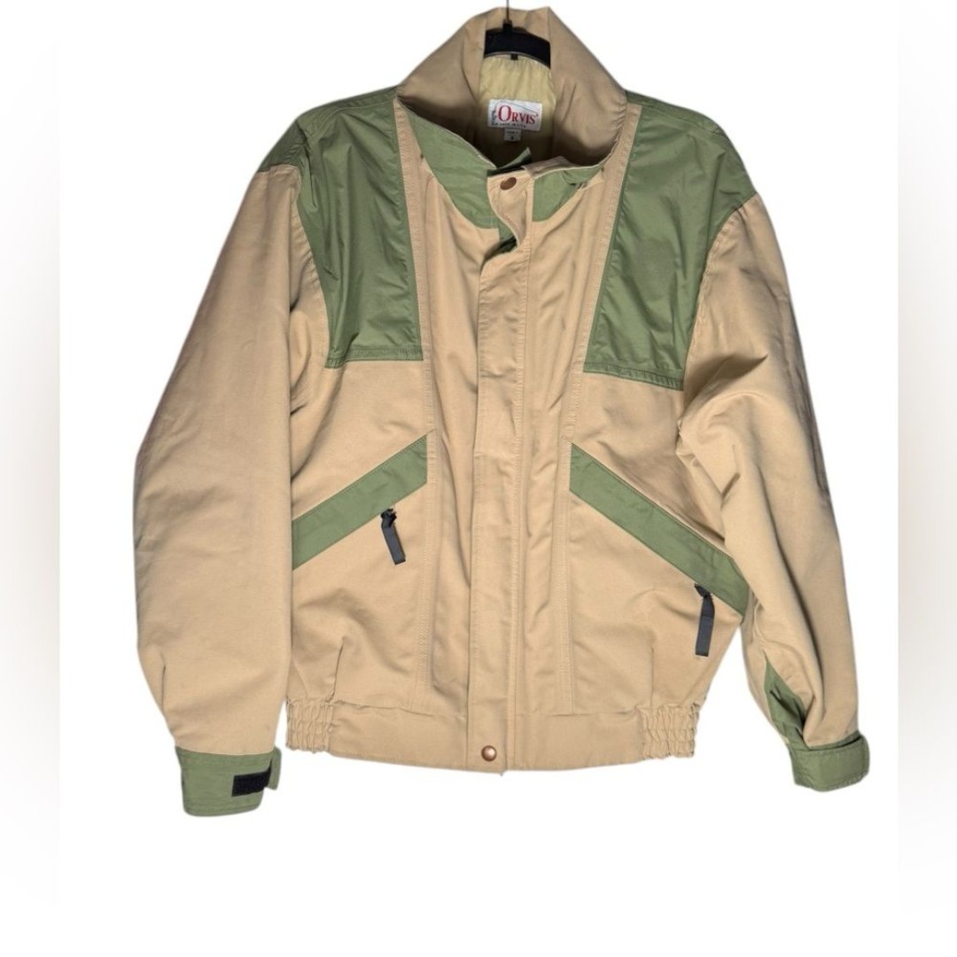 VTG Orvis Gore-Tex Jacket Full Zip 2-Tone Khaki Army Green Mens Sz Small Outdoor