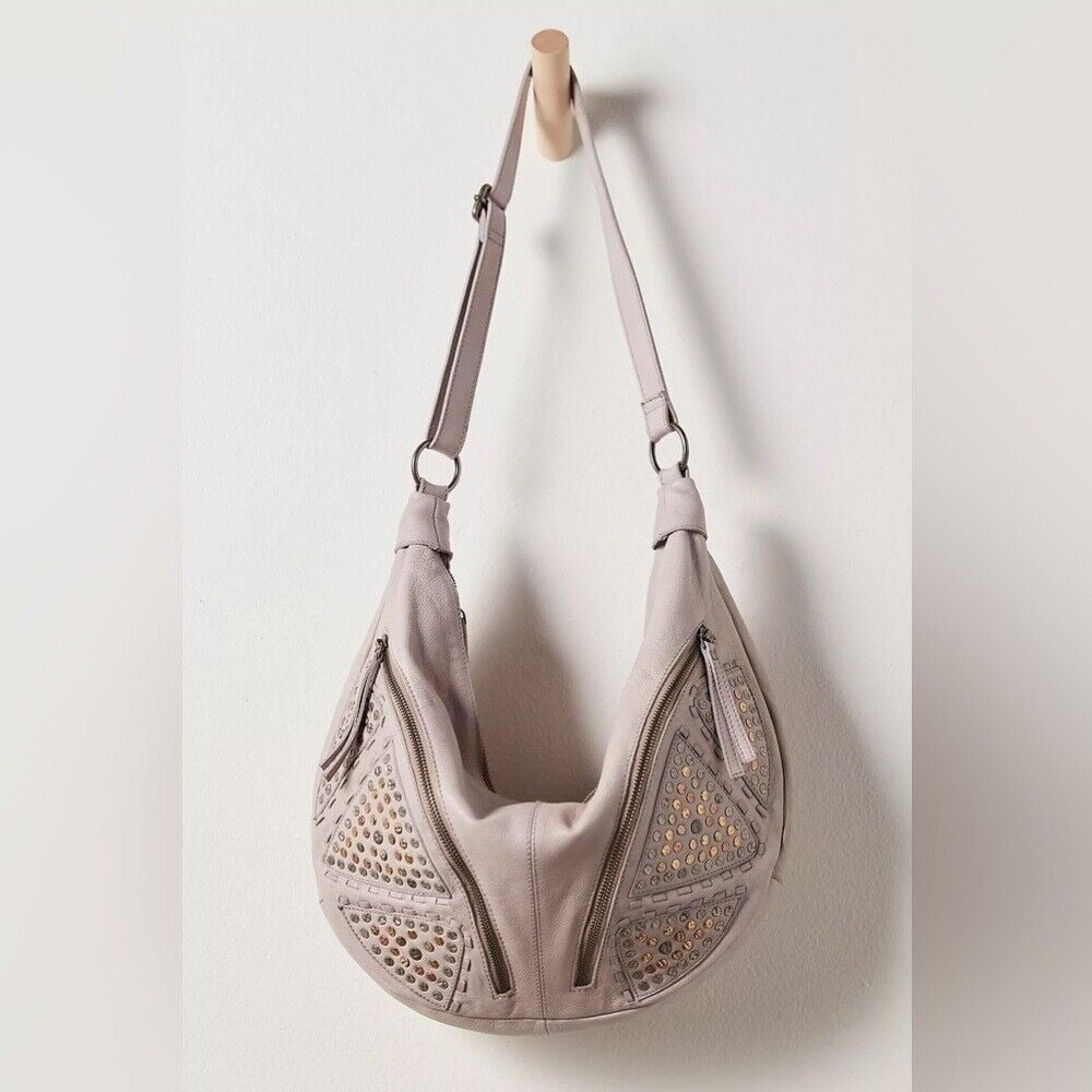 Free People West Side Studded Sling Large Hobo Bag in Oyster Grey