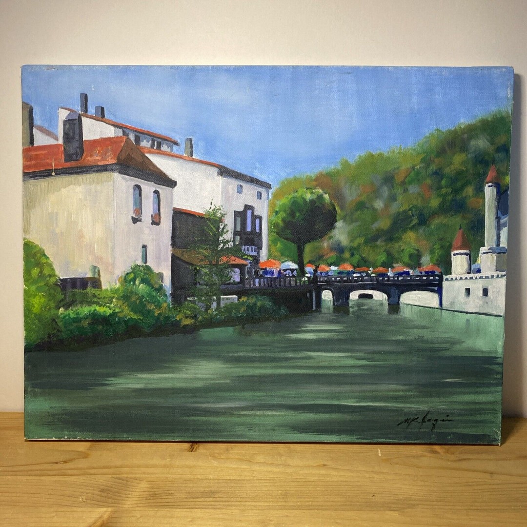 Original Acrylic on Canvas Painting Vtg 1996 Brantome France Signed W. Elaquis