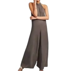 Anthropologie S Cloth Stone Marfa Jumpsuit Wide Leg Halter Brown