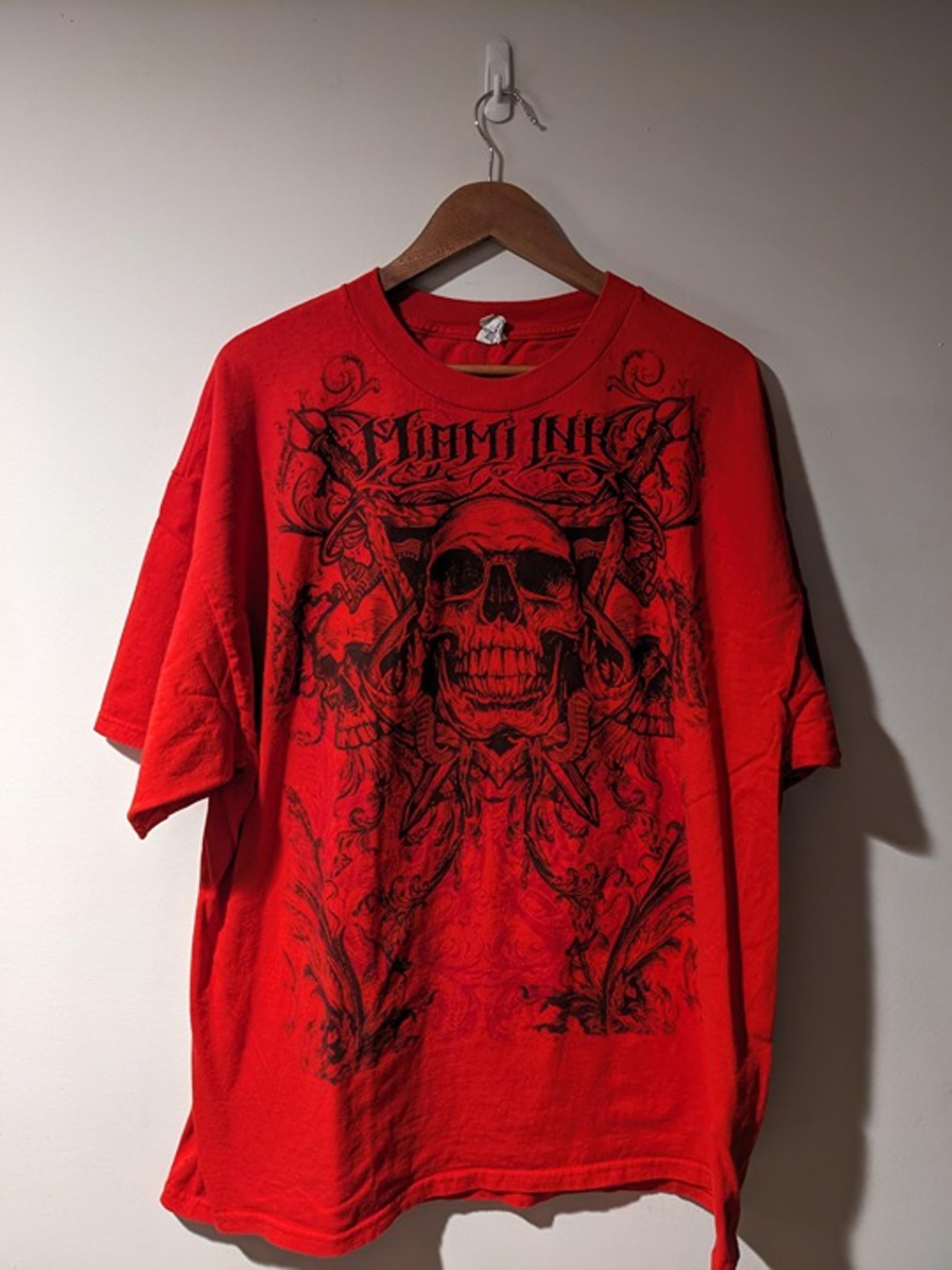 Vintage Y2K Miami Ink Skull Affliction Red XX-Large T-Shirt
