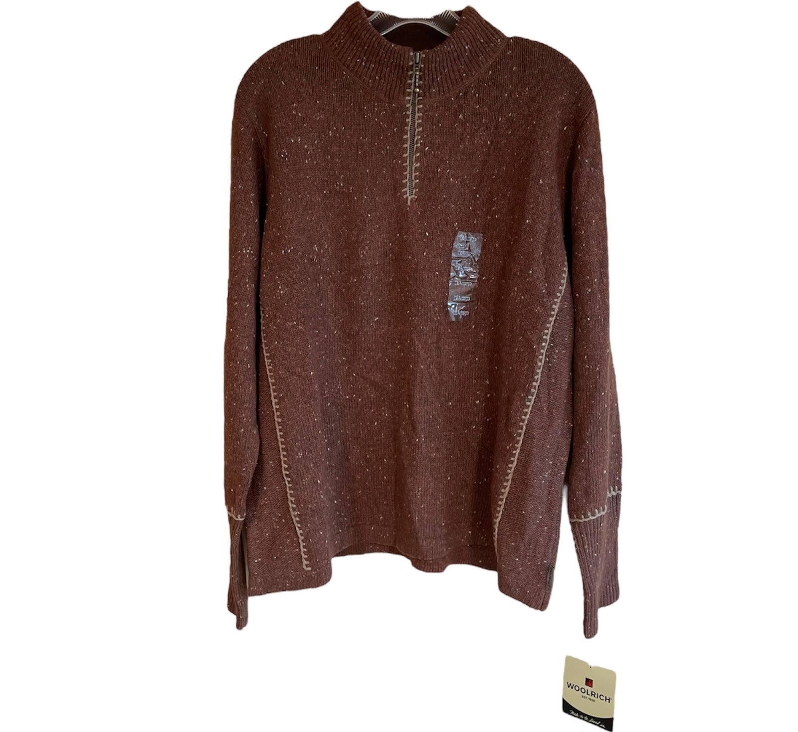 Woolrich NWT 1/4 Zip Sweater sz XL Cinnamon Heather Brown Tan Wool Blend NEW