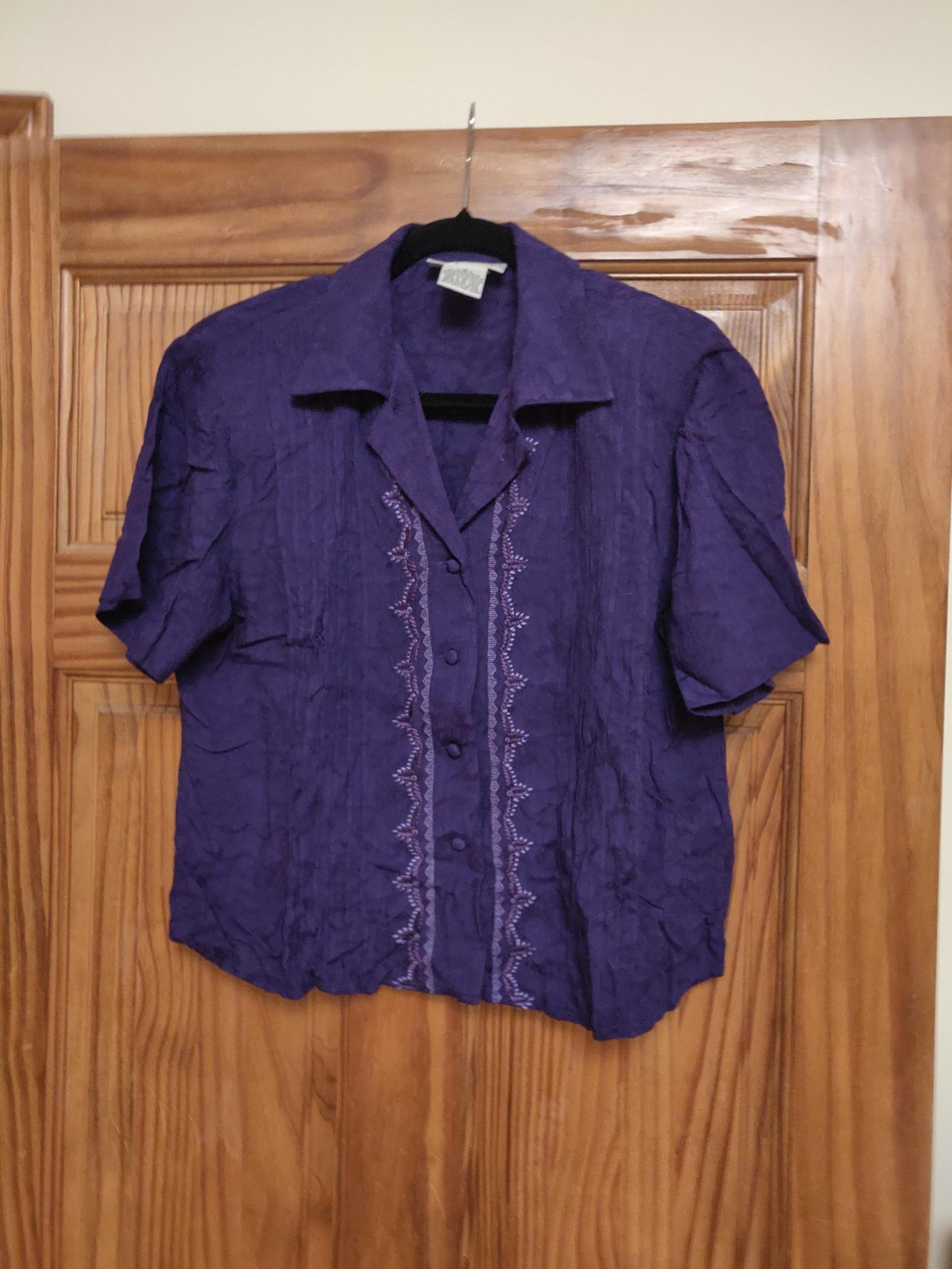 Dressbarn Purple Embellished Button Down Shirt